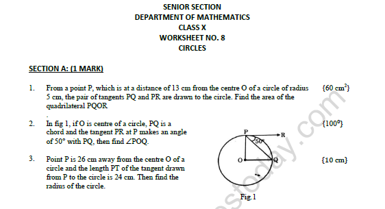 CBSE Class 10 Mathematics Circles Worksheet Set C